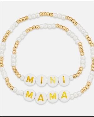 Mama Mini Gold Cream Bead Mix Bracelet Set